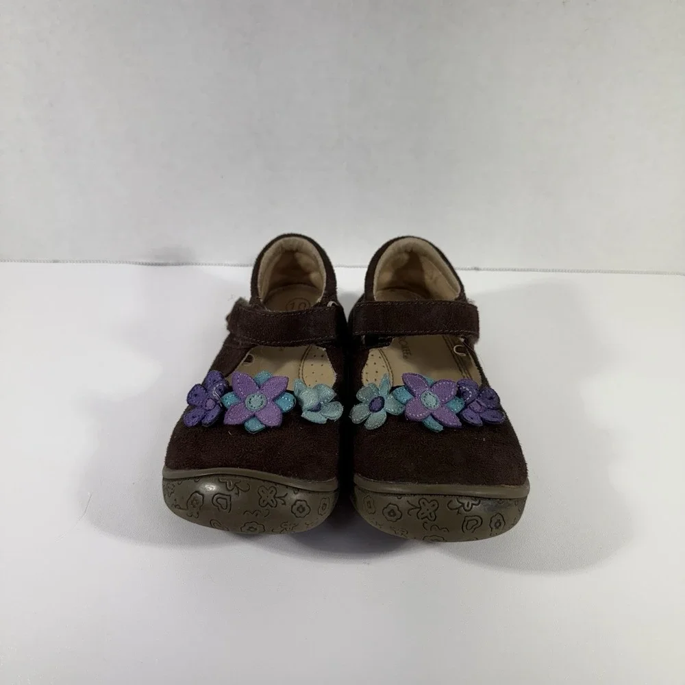 Toddler Girl‎ Size 10 Cherokee Brand Suede Adjustable Strap Floral Shoes (CE)